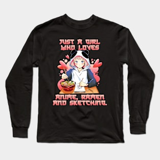 Just A Girl Who Loves Anime Ramen And Sketching Japan Girls Pink Long Sleeve T-Shirt